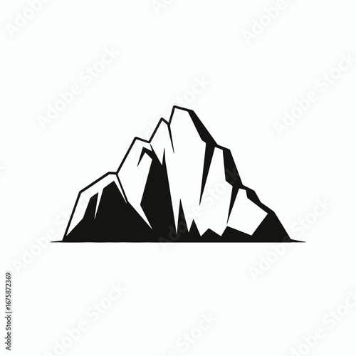Striking mountain peak in black and white simple vector design silhouette