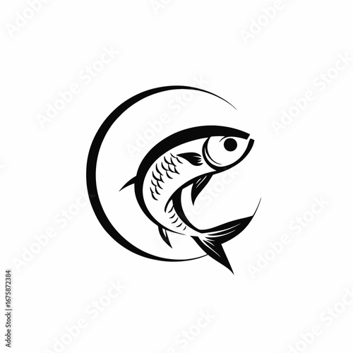 Striking fish vector logo in elegant monochrome minimal style silhouette