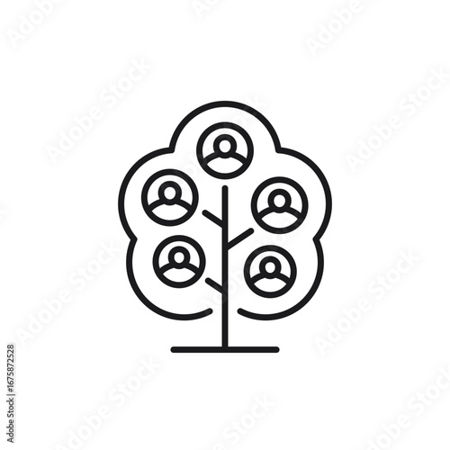genealogy tree icon, family tree line pictogram on white