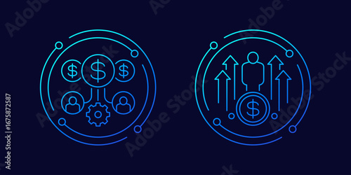 Making money icons with people, linear design