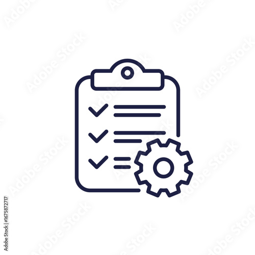 project specification line icon with gear and clipboard