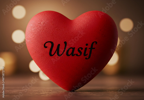 Wasif Name on Red Heart with Bokeh Lights Background | Personalized Love Gift for Valentine's Day, Anniversary, Birthday