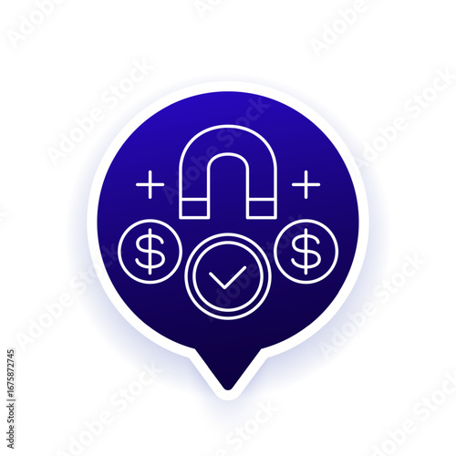 retention cost icon with a magnet, line design