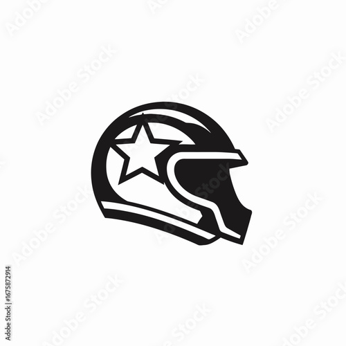 Sleek motorcycle racing helmet with star, providing a powerful graphic silhouette
