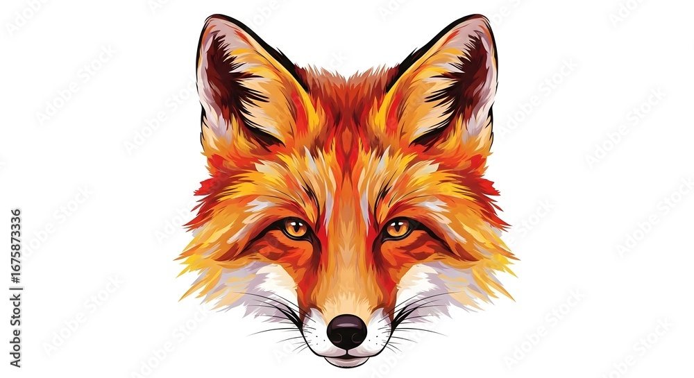 Obraz premium Dynamic Abstract Rendition of a Wild Fox's Face, Featuring Bold Brush Strokes and Intense Warm Hues, Evoking the Spirit and Alertness of Nature's Clever Woodland Creature