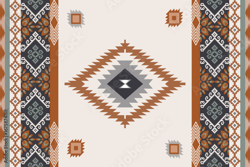 traditional turkish carpet Seamless Ikat ethnic patterns in horizontal stripes, perfect for textile, fashion design, fabric printing, and home decor. Inspired by traditional weaving with modern color 