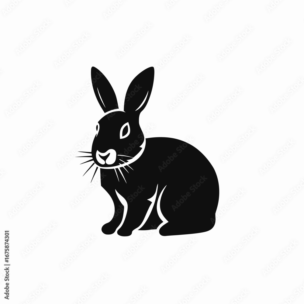 Fototapeta premium Minimalist rabbit illustration sitting on a white background, vector silhouette