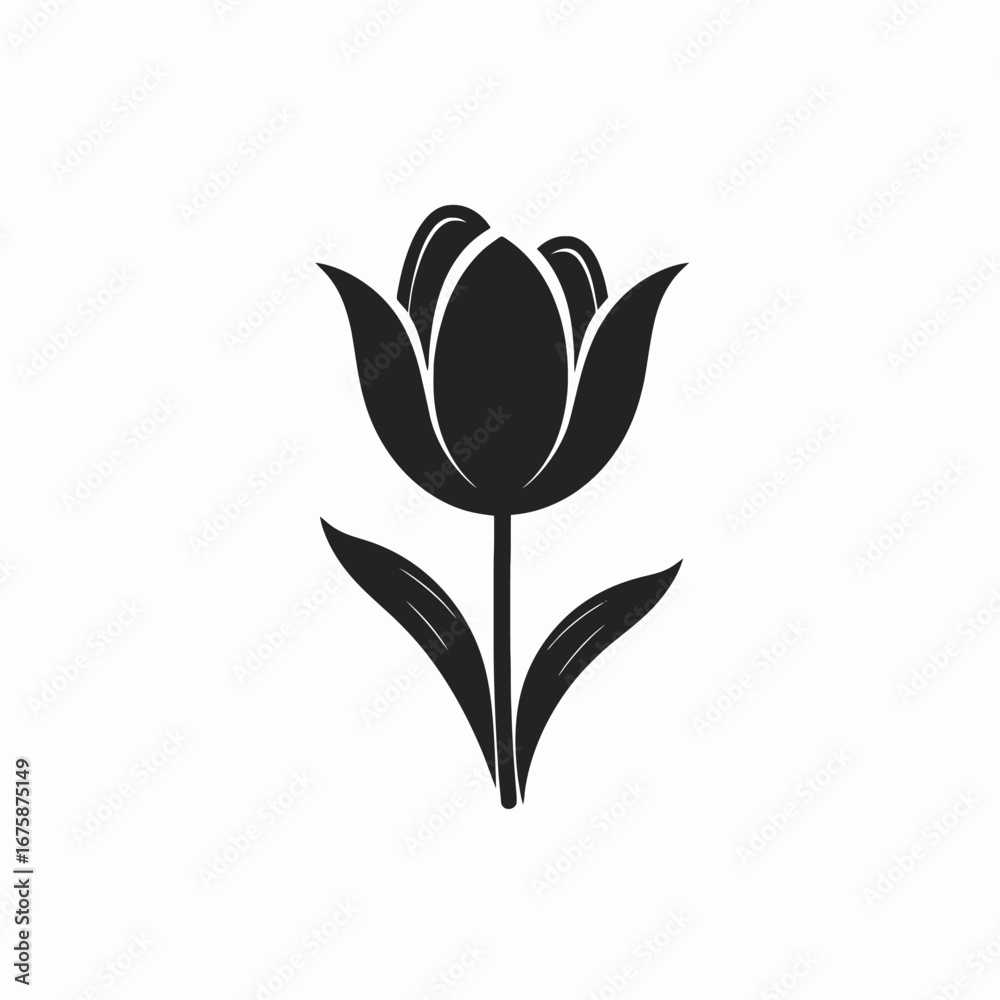Obraz premium Elegant blooming tulip floral art, a minimalist botanical black silhouette