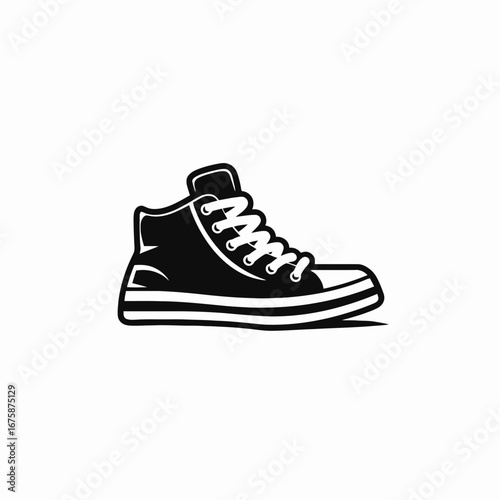 Stylish black and white high top sneaker clean vector icon illustration silhouette