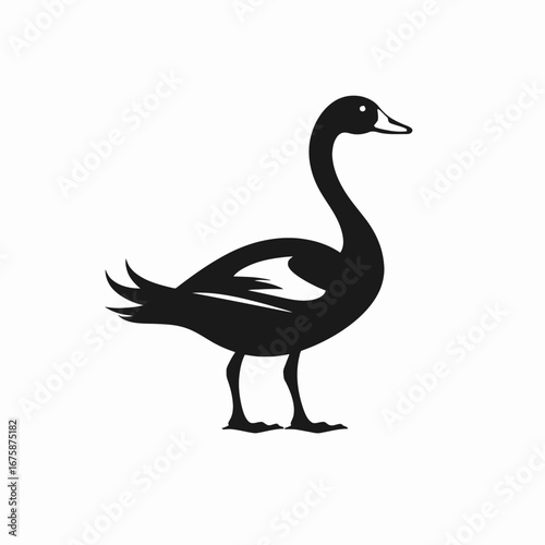 Striking black waterfowl vector art showing a goose simple silhouette