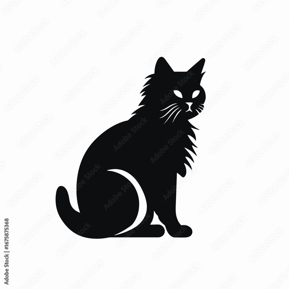 Obraz premium Adorable fluffy cat sitting, a minimalist and striking animal pet silhouette