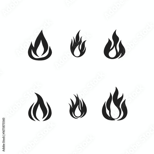 Assorted blazing flame icons showcase fiery design and heat vector silhouette