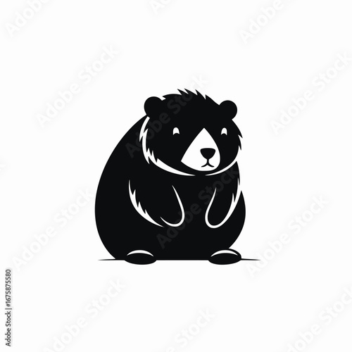 Adorable black bear cartoon character sitting, cute bear cub vector silhouette