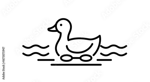 Simple Line Drawing of a Duck on Water.