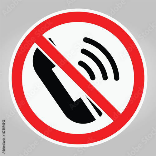 No Phone Call Symbol in Red Circle on Gray Background for Communication Rules