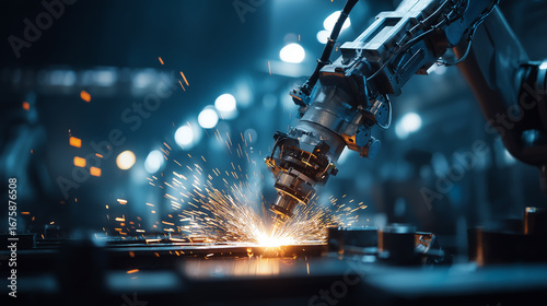 Industrial robot arm welding in smart factory
