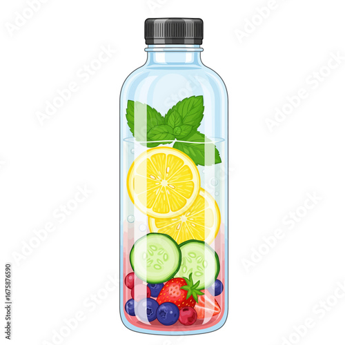  Infused detox water bottle with gradient style, fresh fruits, and mint leaves