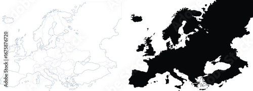 Simple Outline and Silhouette Map of Europe for Geography and Design Projects.
