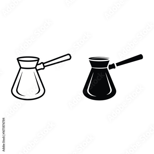 Two cezve coffee pots one outline one solid black