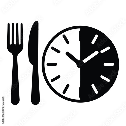 Fork knife and clock representing meal times