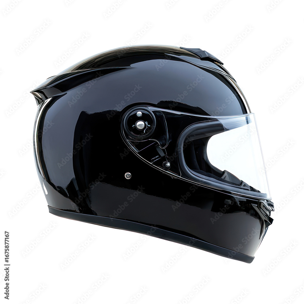 Fototapeta premium A black motorcycle helmet with a clear visor.