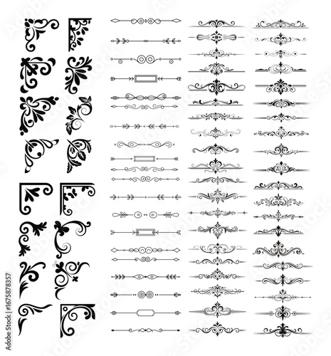 Elegant Ornamental Border and Divider Set Featuring Intricate Floral and Decorative Line Art Designs Vector illustration
