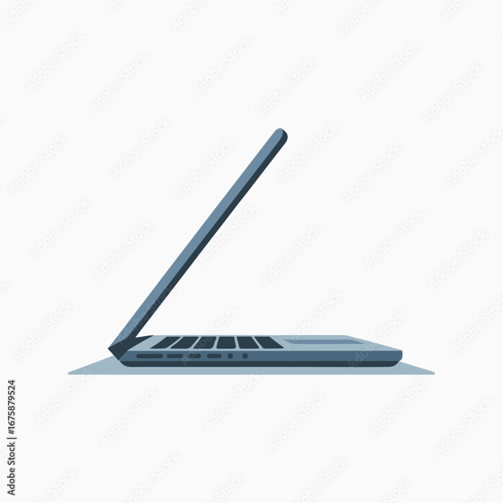 Fototapeta premium Modern slim laptop side view illustration, portable notebook computer design, digital technology device for business, work, study, and communication.