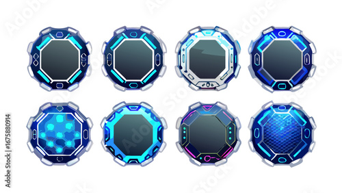 Futuristic sci fi ui game interface button set design element asset vector graphic user interface technology