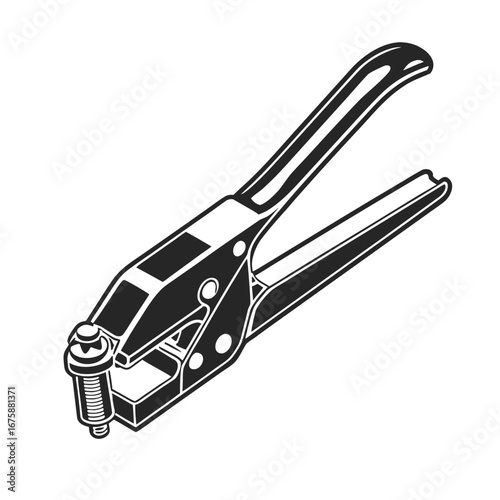 Detailed black and white illustration of a hand-operated punch tool for making holes in various materials, isolated