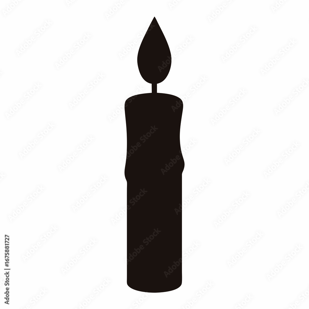 Obraz premium Silhouette of a candle with flame and wax drips, isolated on white
