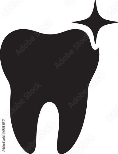 Simple black silhouette of a wisdom tooth icon, perfect for dental and medical designs.