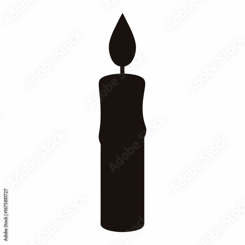 Silhouette of a candle with flame and wax drips, isolated on white