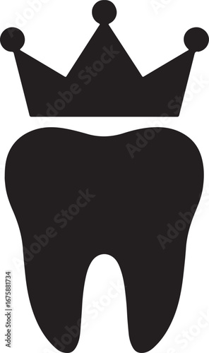 Black silhouette of tooth crown icon, ideal for dental, restorative, and oral care designs.
