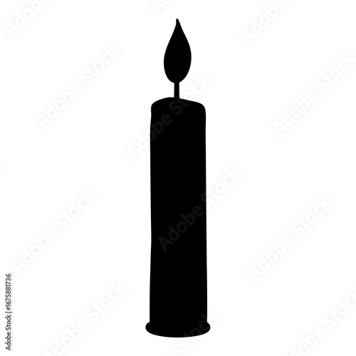 Elegant black silhouette of a lit candle on a white background evokes warmth