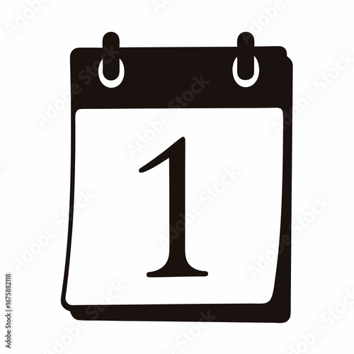 Black and white calendar icon image showing the first day of month