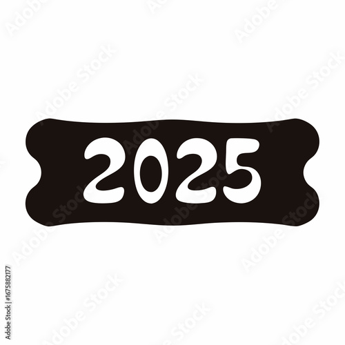 The year 2025 displayed on a dark, irregularly shaped sign with rounded edges