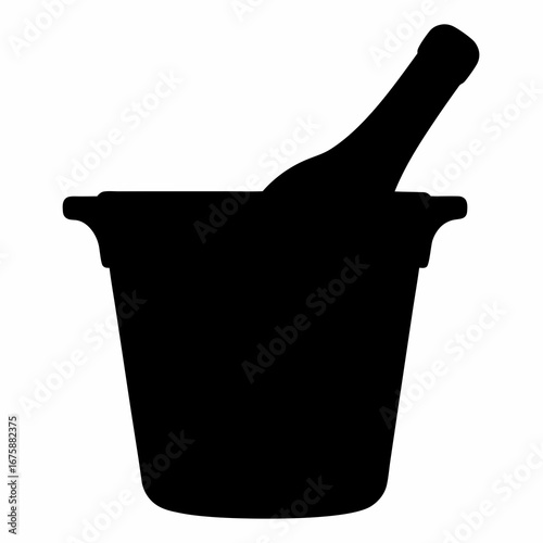 Black Silhouette of a Wine Bottle in an Ice Bucket Illustration