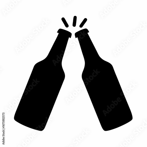 Two black silhouette bottles clinking together celebrating a festive occasion in vector