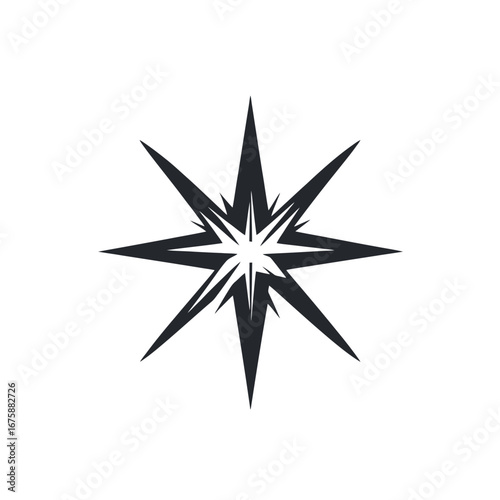 Striking eight pointed star bursting with abstract, geometric, sharp vector silhouette
