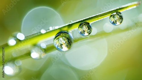 Natural beauty of early morning with sparkling dew on fresh grass representing new beginnings.