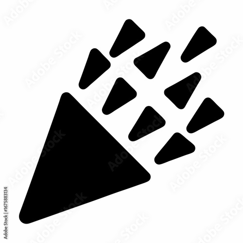Simple black vector graphic of party popper exploding with confetti