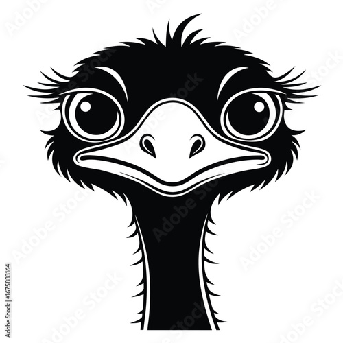 Ostrich Head Silhouette in Black Cute Cartoon Wildlife Icon
