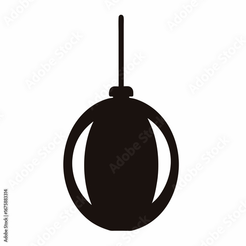 A simplistic black ornament with a spherical shape on a white backdrop