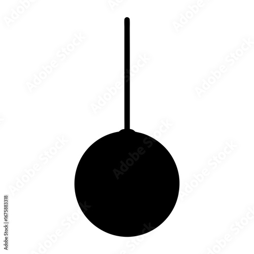 Abstract black ball shape hanging from thin rod on white background