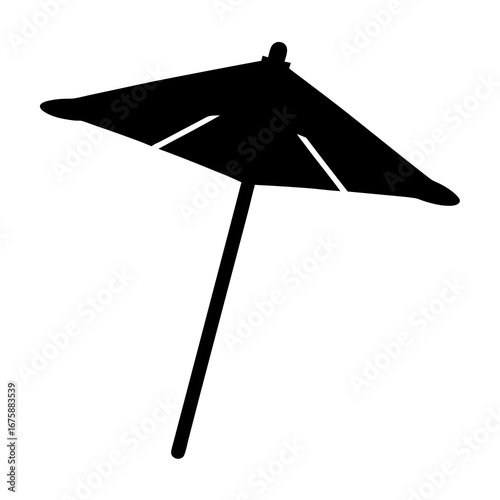 Single black silhouette of a cocktail umbrella, symbolizing tropical drinks