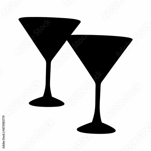 Silhouette of two martini glasses against a plain white background evokes celebration