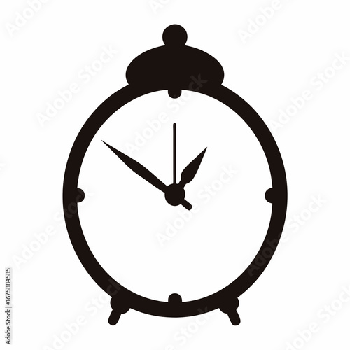 Stylized Black and White Alarm Clock Icon with Minute, Hour and Second Hands