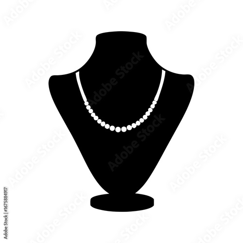 Elegant pearl necklace displayed on a black jewelry bust silhouette