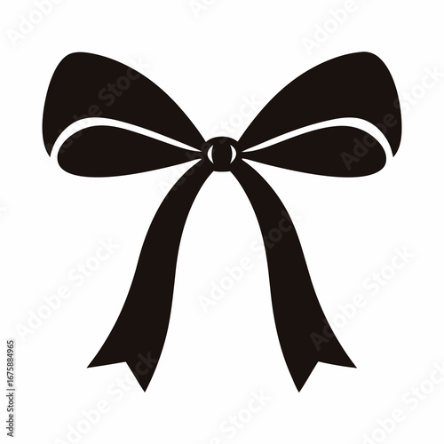 Elegant black bow with long flowing ribbons in a minimalistic vector style