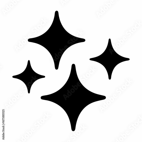 A collection of simple vector four pointed stars representing sparkle effect